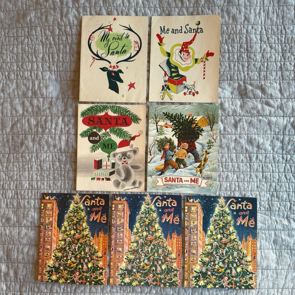 Vintage Christmas “Santa and Me” photo holder cards – set of 7 (1950 to 1958)
